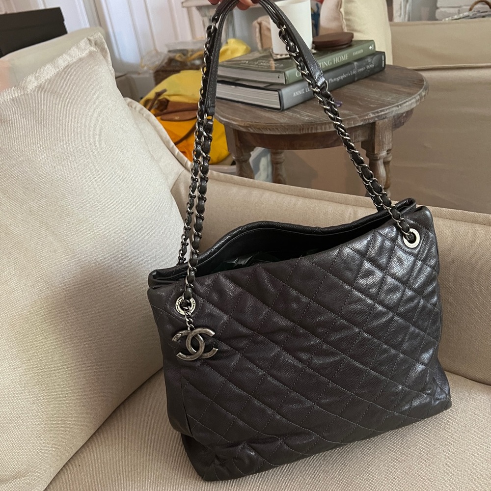 Chanel Chic Shopping Tote in Metallic Grey Caviar with Ruthenium Hardware